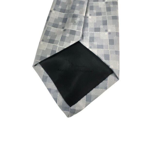 Marc Anthony Mens 100% Silk Gray Checkered Necktie Business Career - Picture 4 of 6